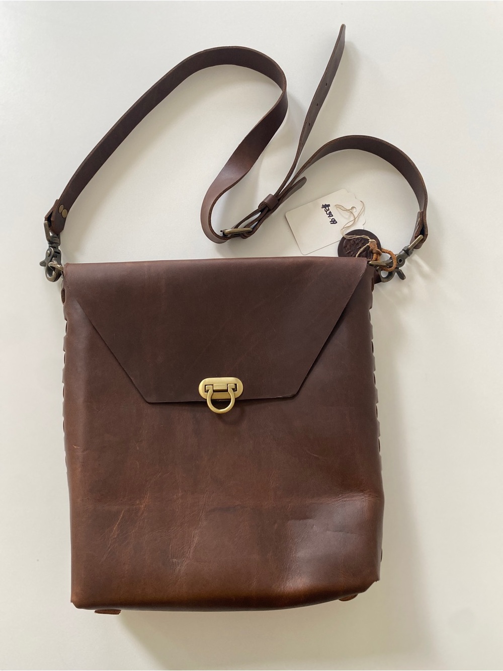100% Genuine Brown Texas Leather Western Crossbody Bag with Laced Sides